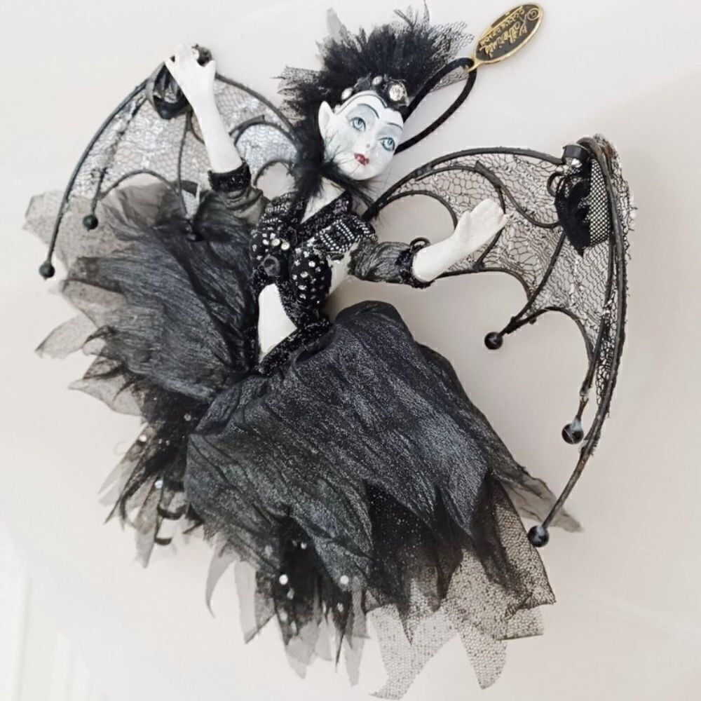 NWOT Katherine's Collection Bat Fairy Doll Wayne Kleski Halloween Goth Black